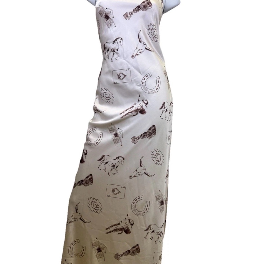 White Western Print Slip Dress